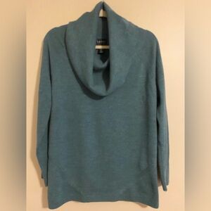 Nicole Miller New York 100% Extra Fine Merino Wool Teal Sweater Luxury Knit Sz.L